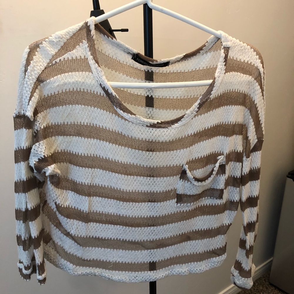 Striped sheer knit crop top